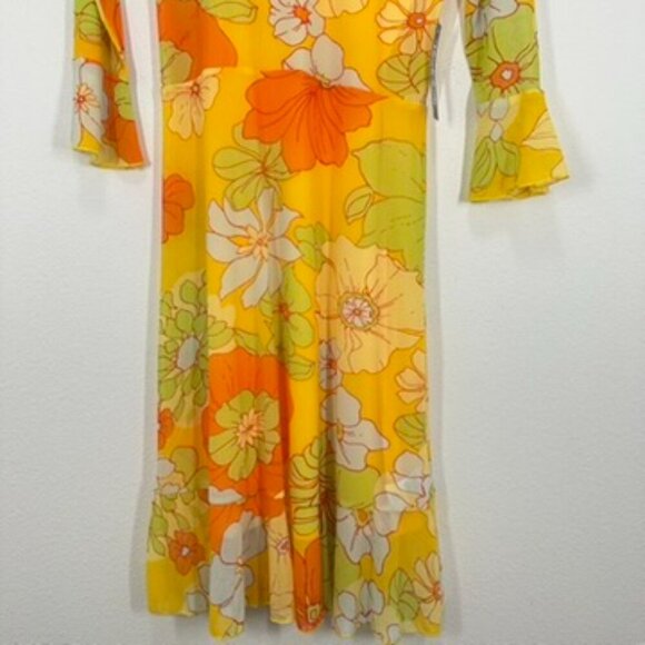 Modcloth Retro Tropicana Isle Mesh Midi Dress Yellow Orange 70s Womens Small NWT - Picture 3 of 9
